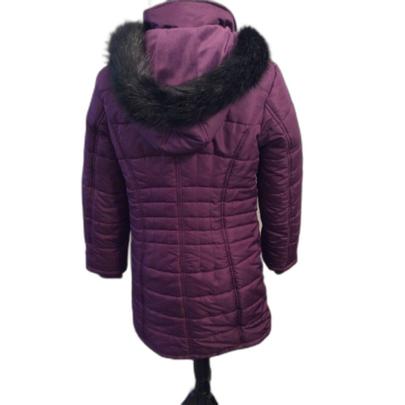 Susan Graver EUC Puffer Coat Hood Faux Fur Long snow Waterproof Small Purple - Picture 2 of 5